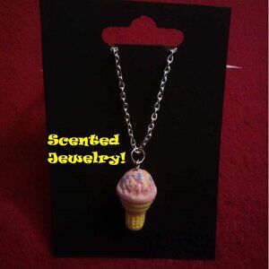 Handmade Miniature Food Kawaii Cosplay Strawberry Scented Ice Cream Necklace!